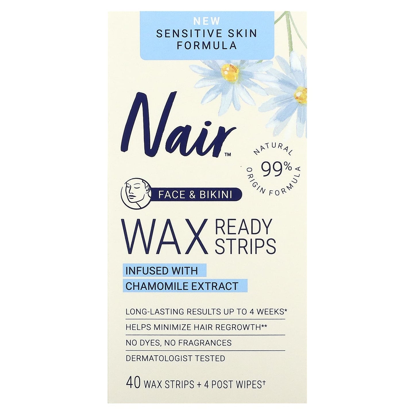 Nair-Wax Ready-Strips-For Face & Bikini-40 Wax Strips + 4 Post Wipes