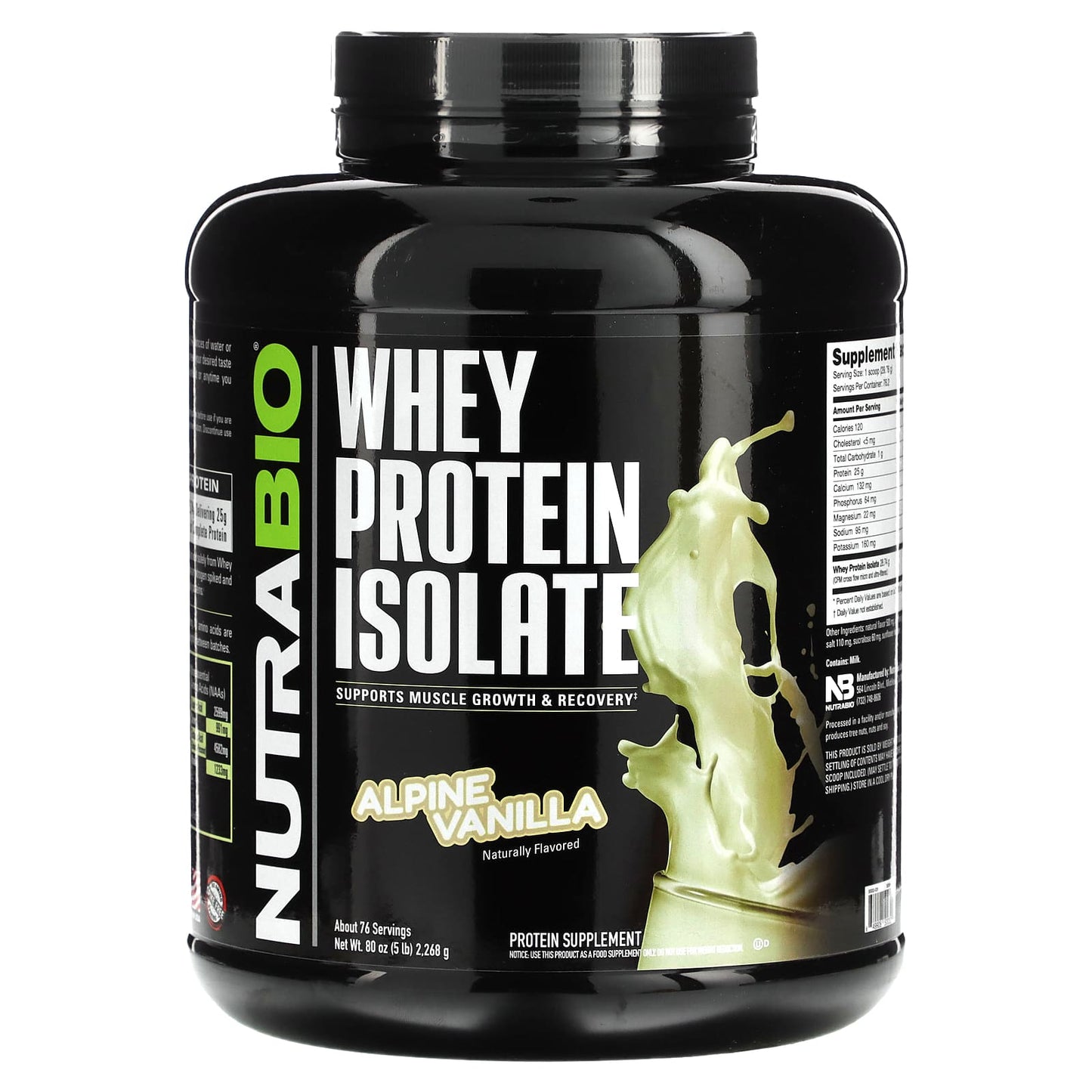 NutraBio-Whey Protein Isolate-Alpine Vanilla-5 lbs (2,268 g)