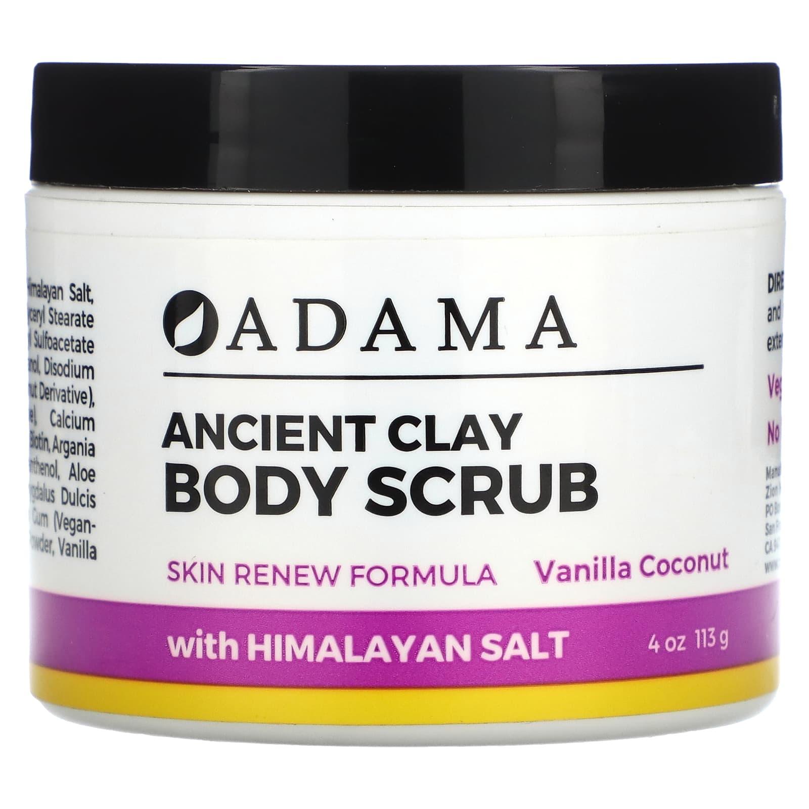 Zion Health-Adama-Ancient Clay-Body Scrub-Vanilla Coconut-4 oz (113 g)