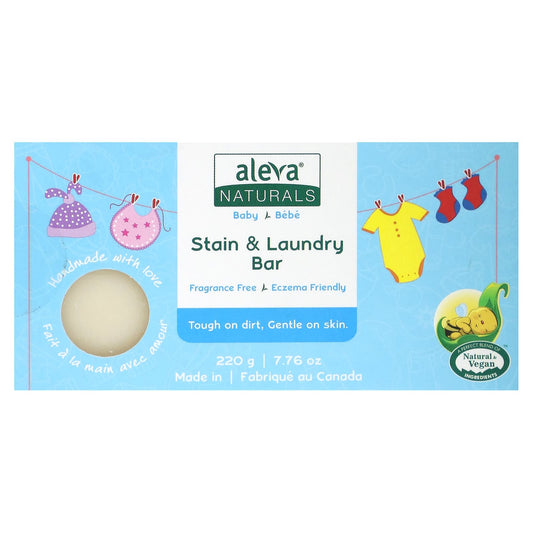 Aleva Naturals-Baby-Stain & Laundry Bar Soap-Fragrance Free-7.76 oz (220 g)