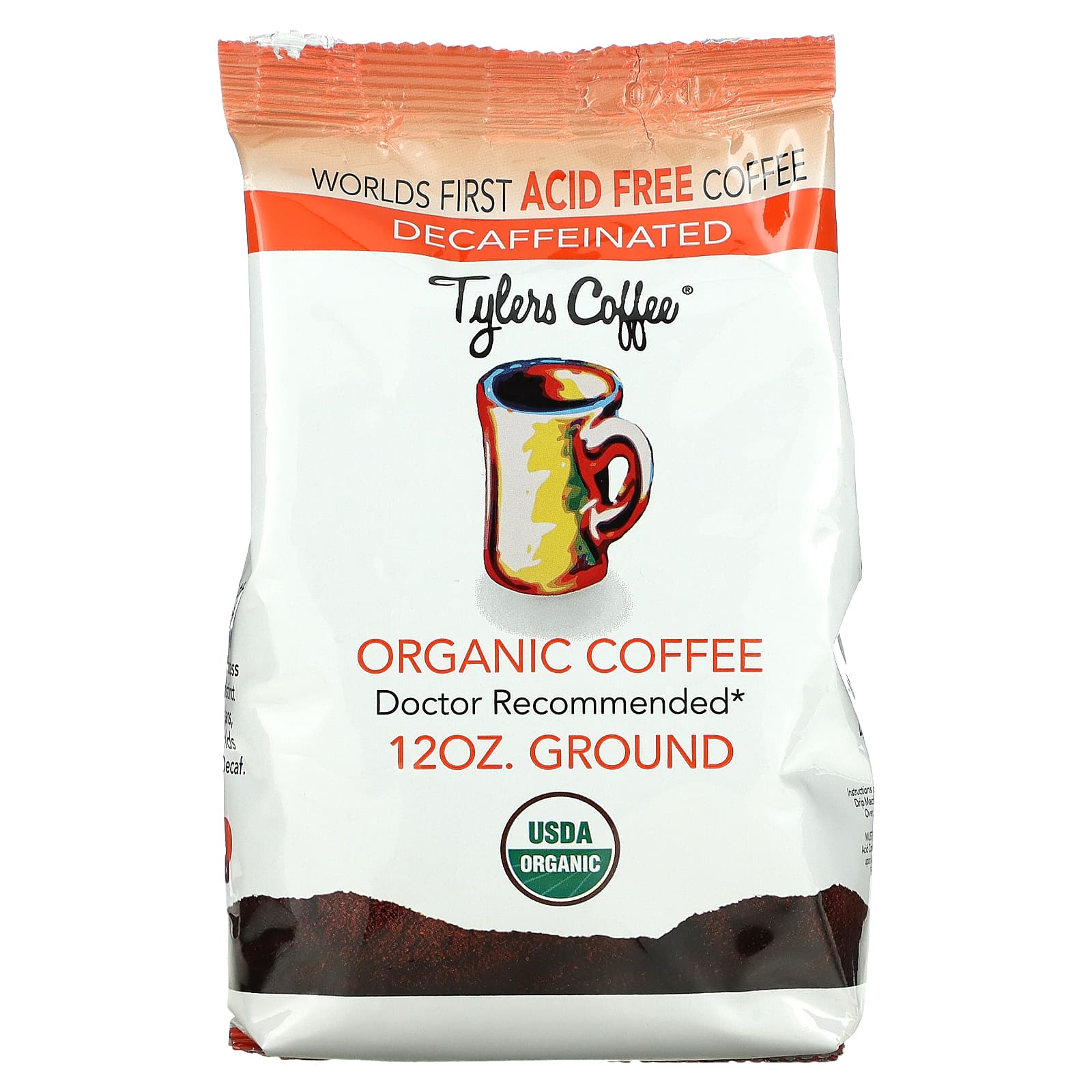 Tylers Coffees-Organic Coffee-Ground-Decaffeinated-12 oz