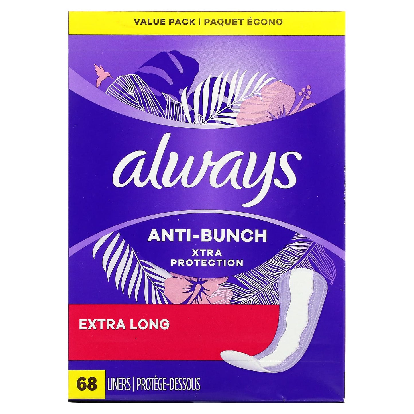 Always-Anti-Bunch Xtra Protection Daily Liners-Extra Long-68 Liners