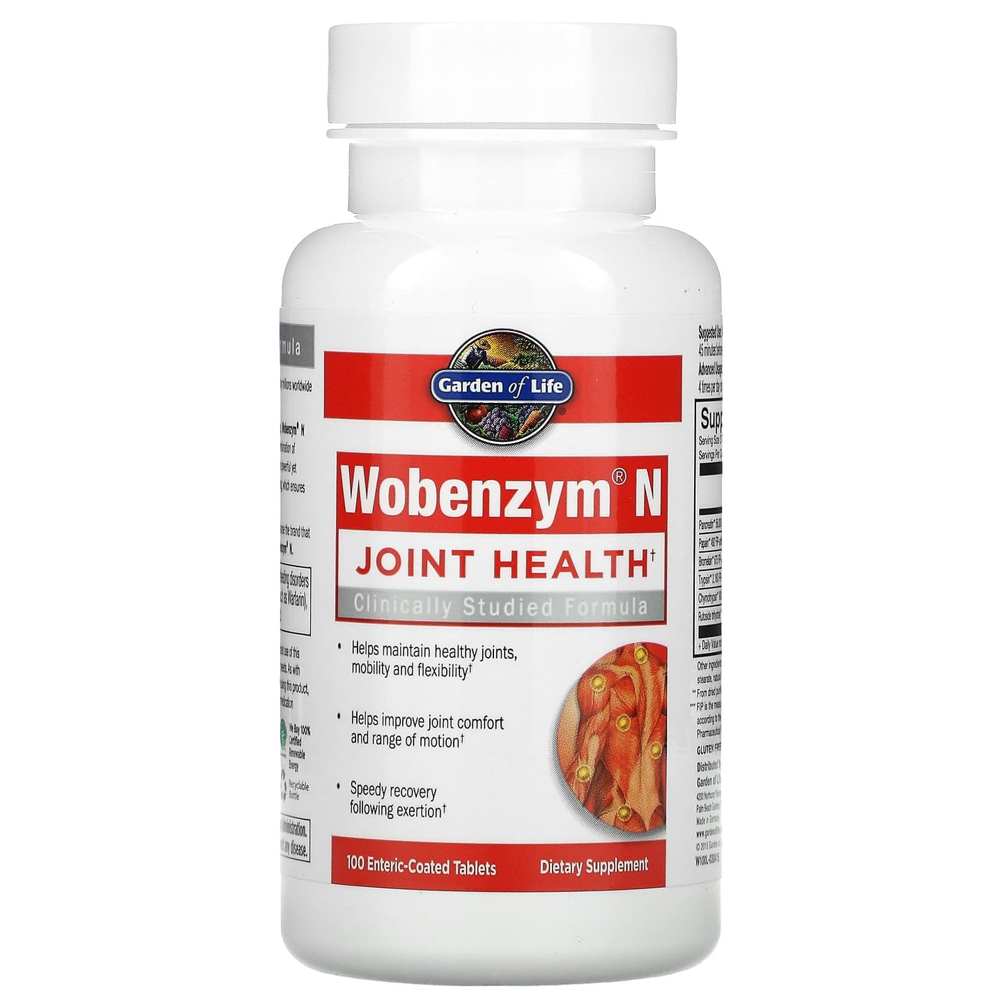 Garden of Life, Wobenzym N, Joint Health, 100 Enteric-Coated Tablets