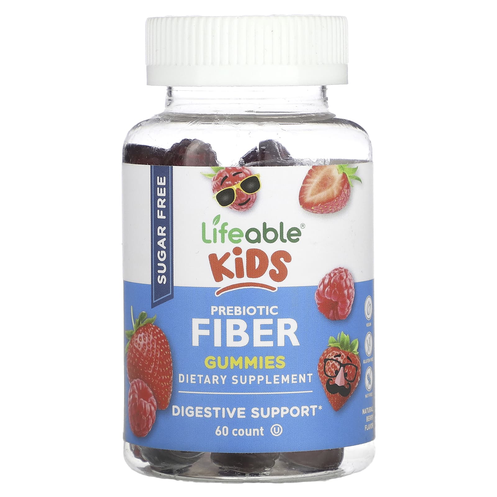 Lifeable-Kids Prebiotic Fiber Gummies-Sugar Free-Natural Berry-60 Gummies