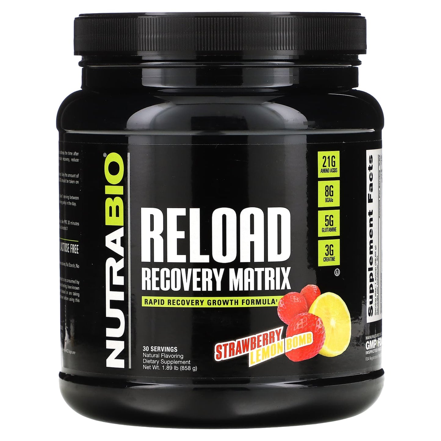 NutraBio-Reload Recovery Matrix-Strawberry Lemon Bomb-1.89 lb (858 g)