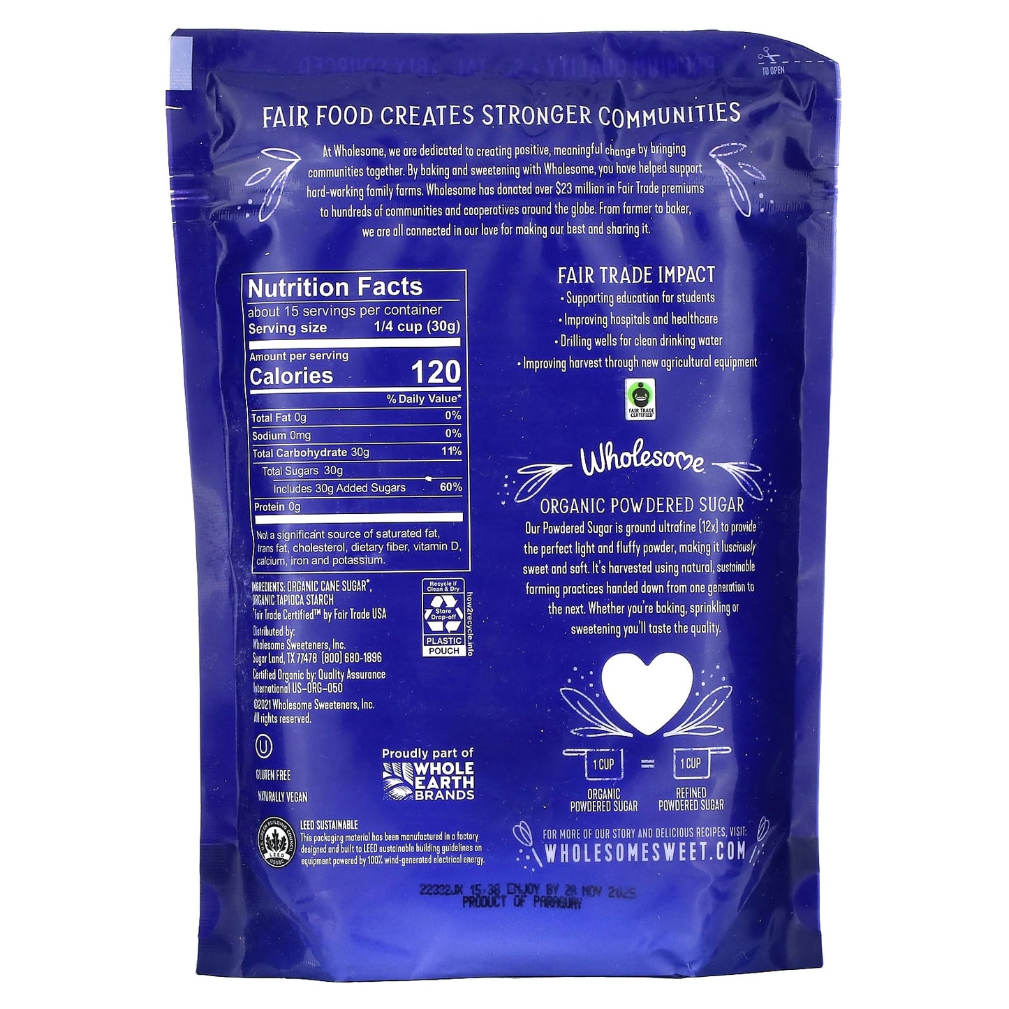 Wholesome Sweeteners, Organic Powdered Confectioners Sugar, 1 lb (454 g)