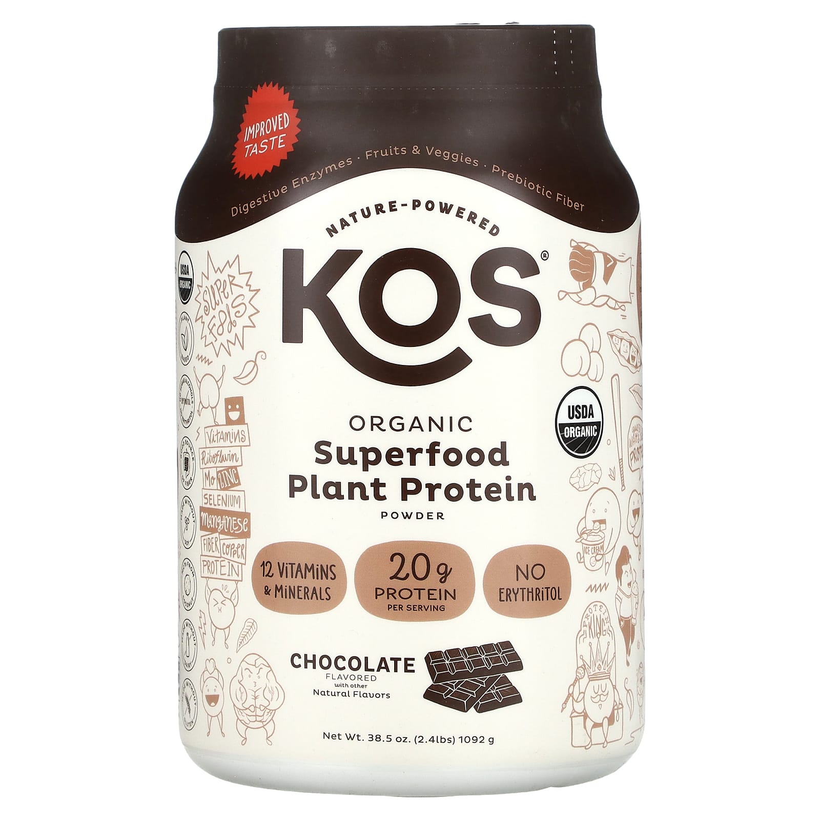 KOS-Organic Superfood Plant Protein Powder-Chocolate-2.4 lbs (1,092 g)