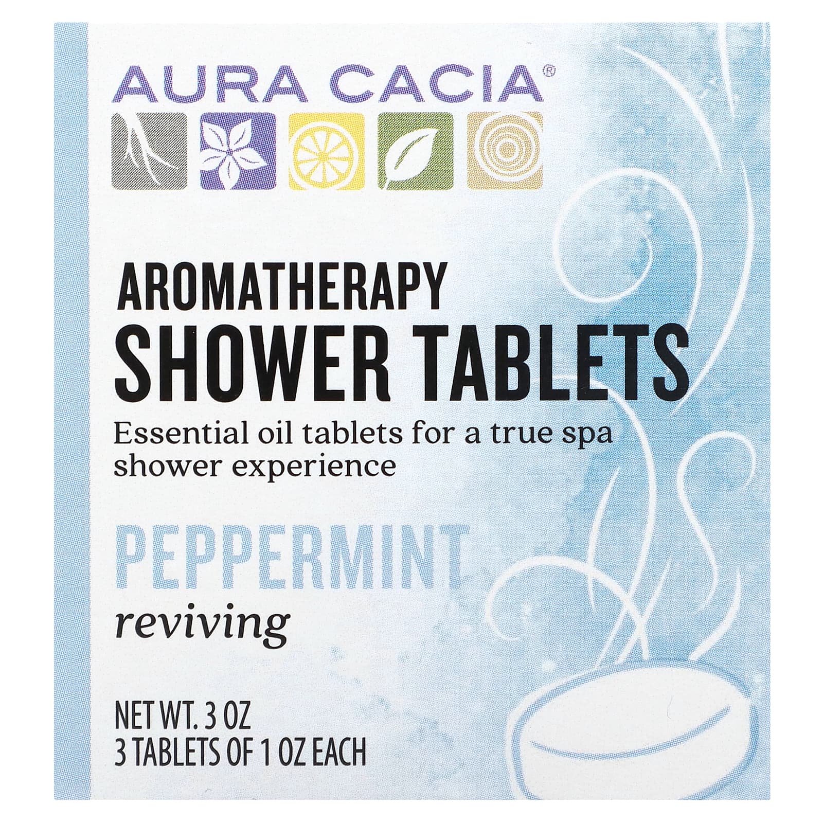 Aura Cacia-Aromatherapy Shower Tablets-Reviving Peppermint-3 Tablets-1 oz Each