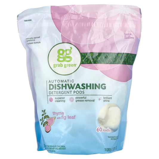 Grab Green-Automatic Dishwashing Detergent Pods-Thyme with Fig Leaf-60 Loads-2lbs-6oz (1,080 g)