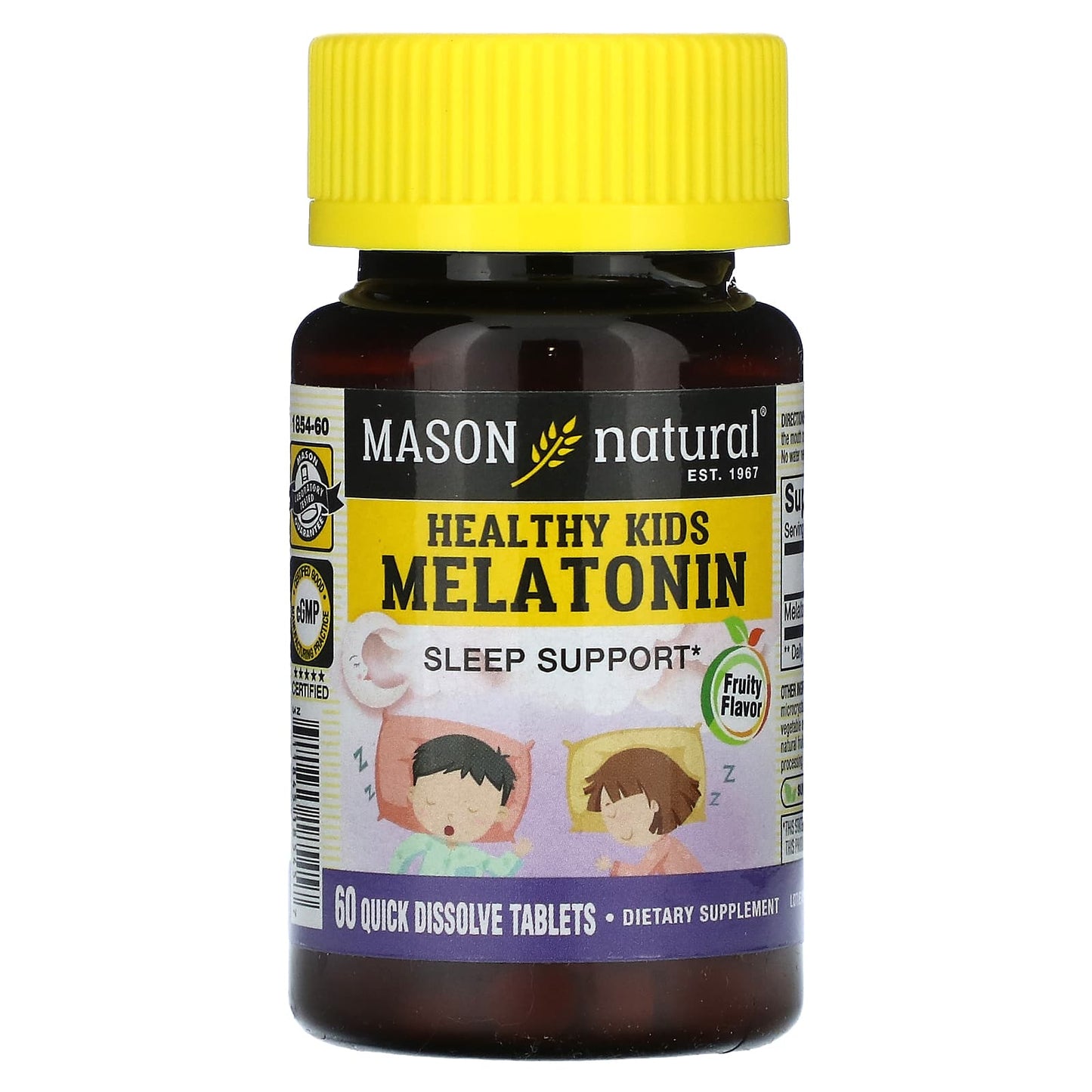 Mason Natural, Healthy Kids Melatonin, Ages 4 & Up, Fruity, 60 Tablets