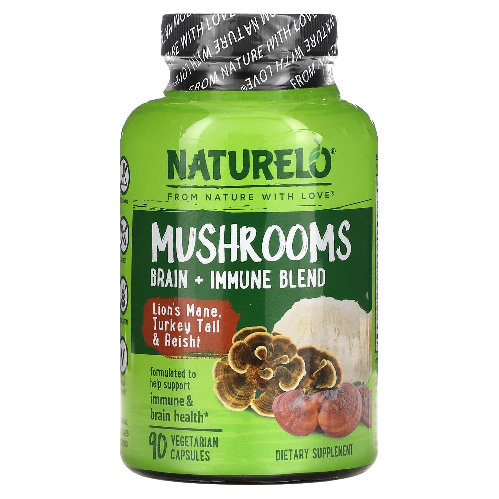 NATURELO-Mushrooms-Brain + Immune Blend-90 Vegetarian Capsules