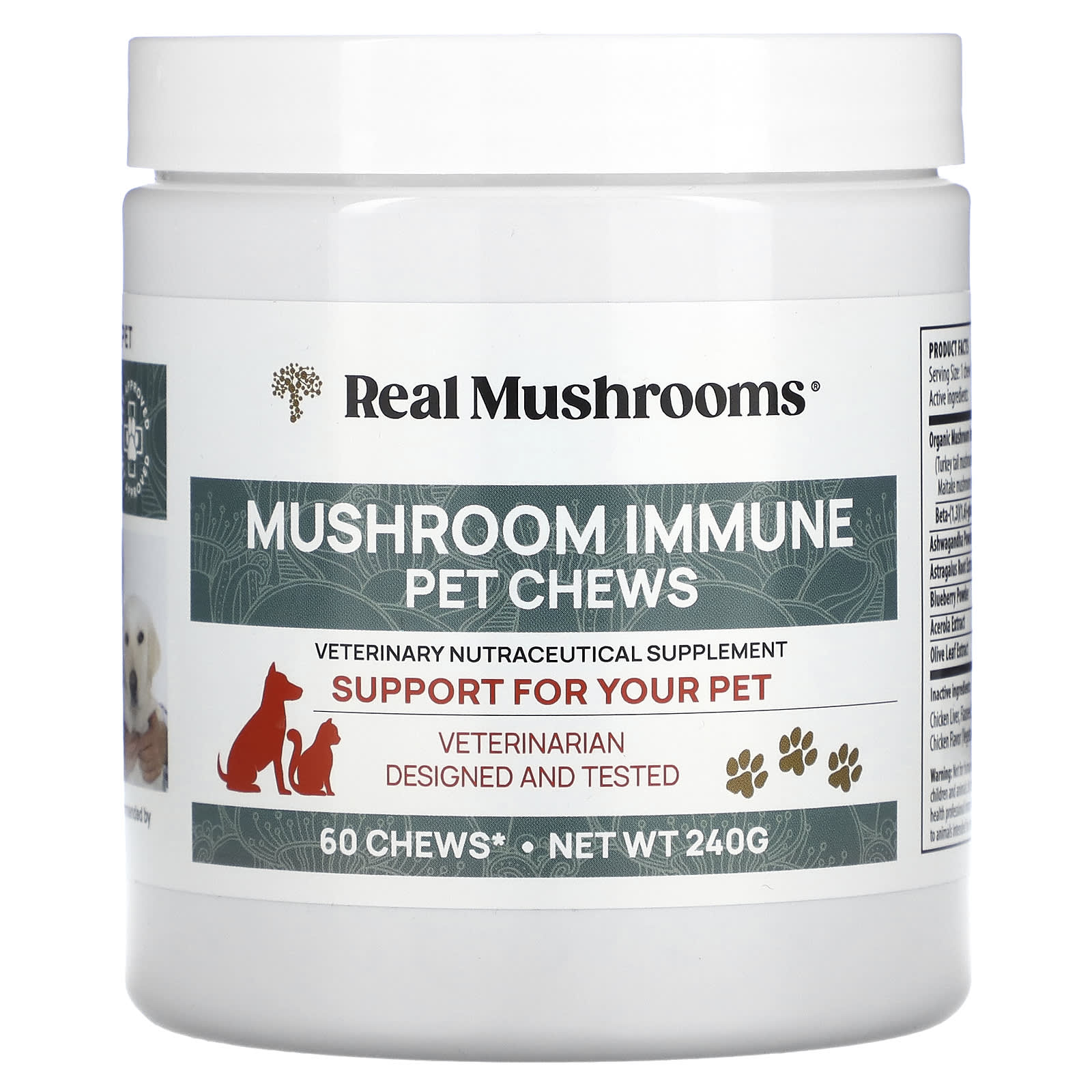 Real Mushrooms-Mushroom Immune Pet Chews-Support for Your Pet-60 Chews-(240 g)