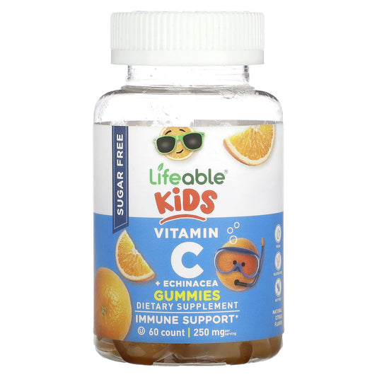 Lifeable-Kids Vitamin C + Echinacea Gummies-Sugar Free-Natural Citrus-250 mg-60 Gummies (125 mg per Gummy)