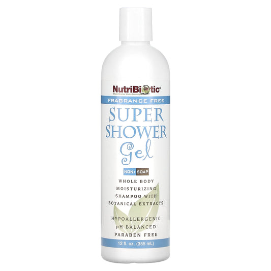 NutriBiotic-Super Shower Gel-Non-Soap-Fragrance Free-12 fl oz (355 ml)