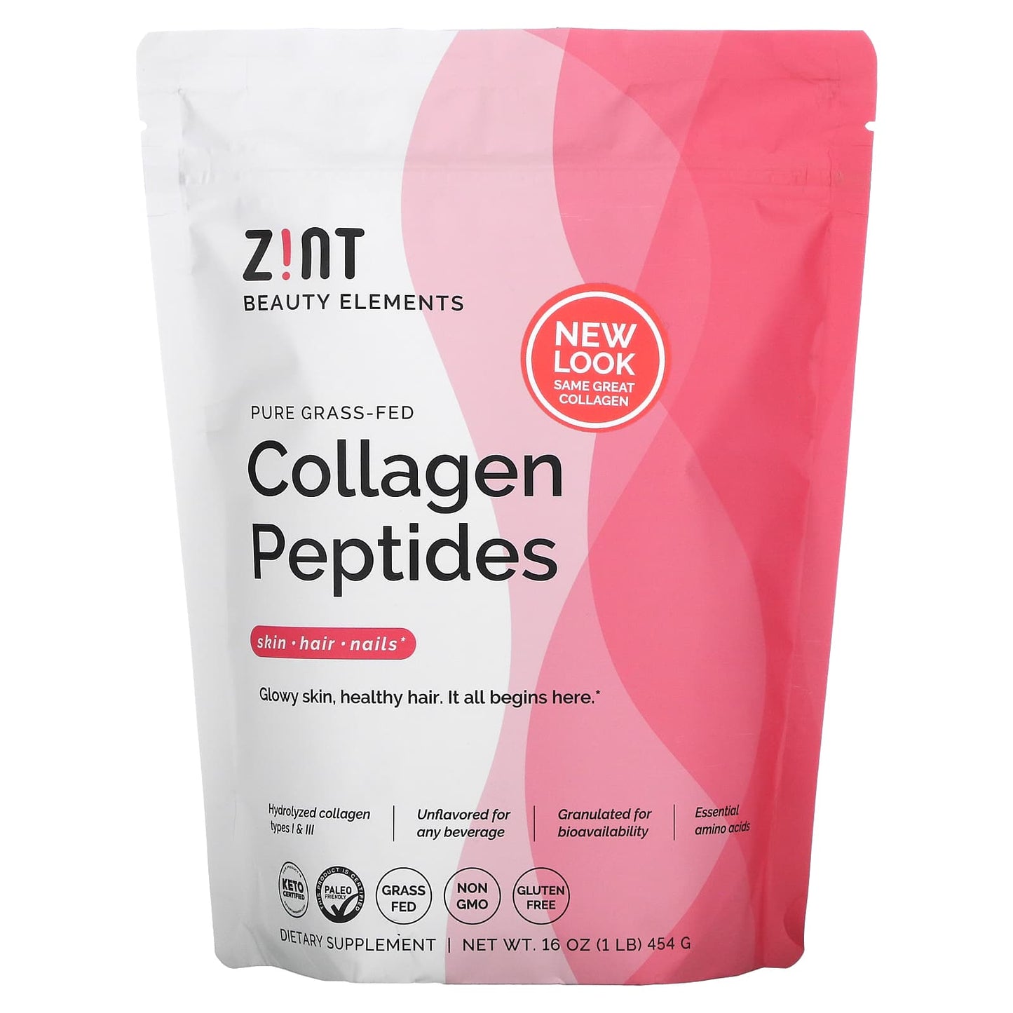 Zint-Pure Grass-Fed Collagen Peptides-Unflavored-16 oz (454 g)