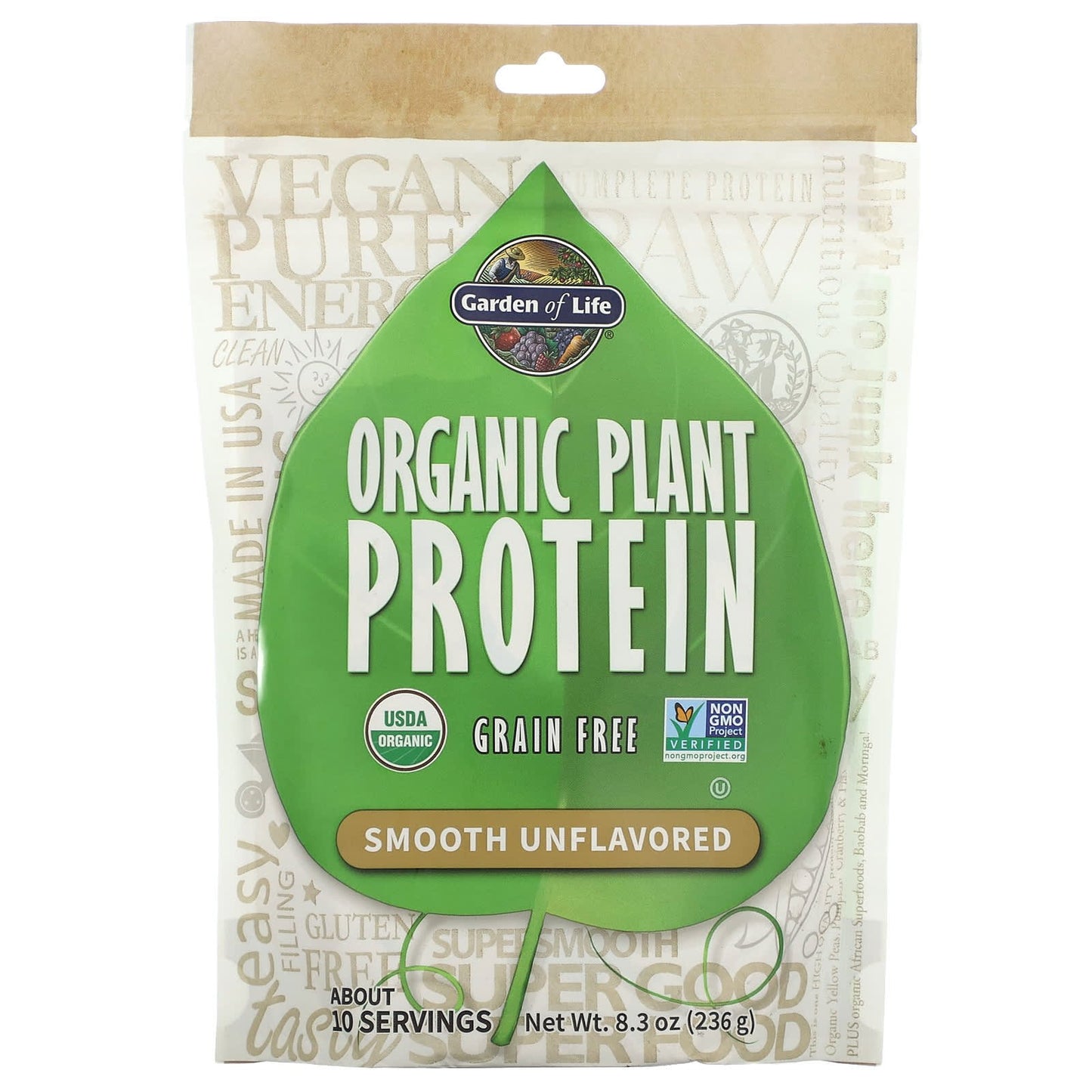 Garden of Life-Organic Plant Protein-Grain Free-Smooth Unflavored-8.3 oz (236 g)