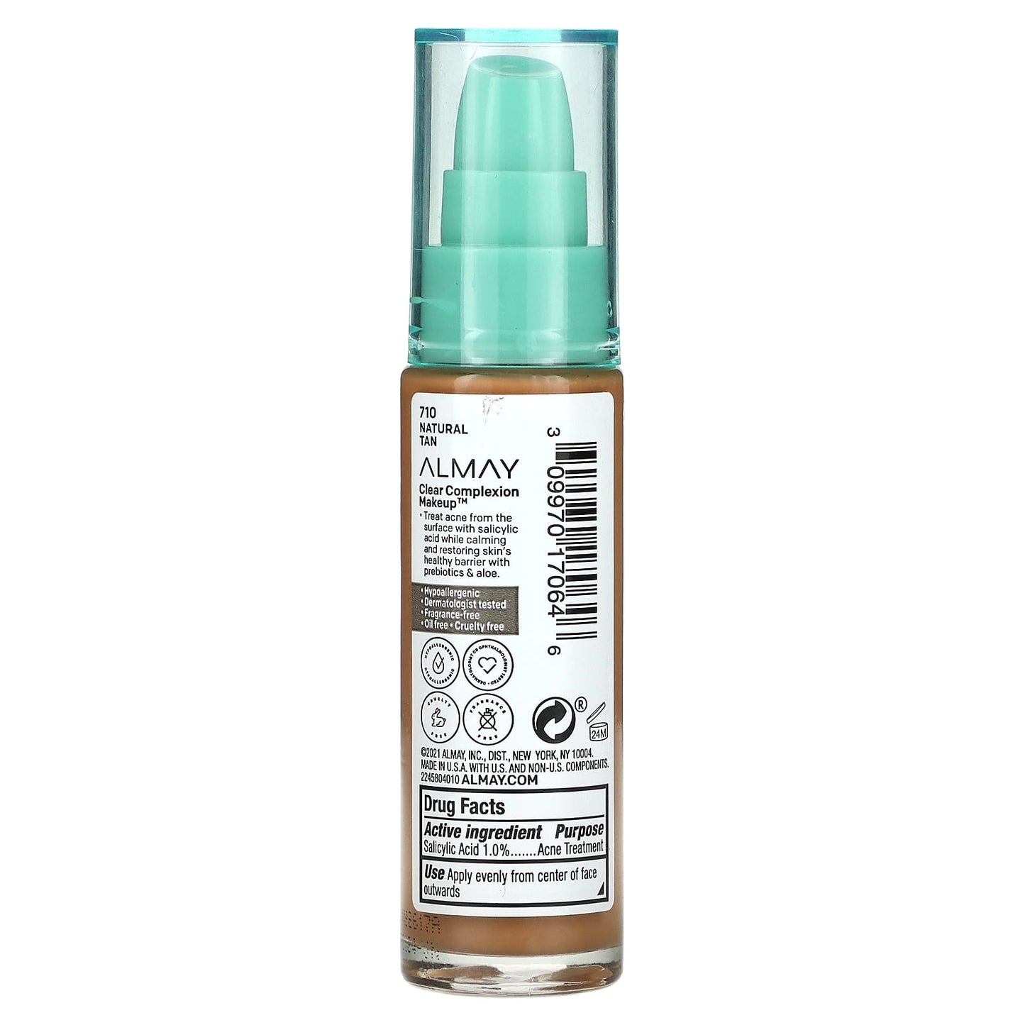 Almay, Clear Complexion Makeup, 710 Natural Tan, 1 fl oz (30 ml)