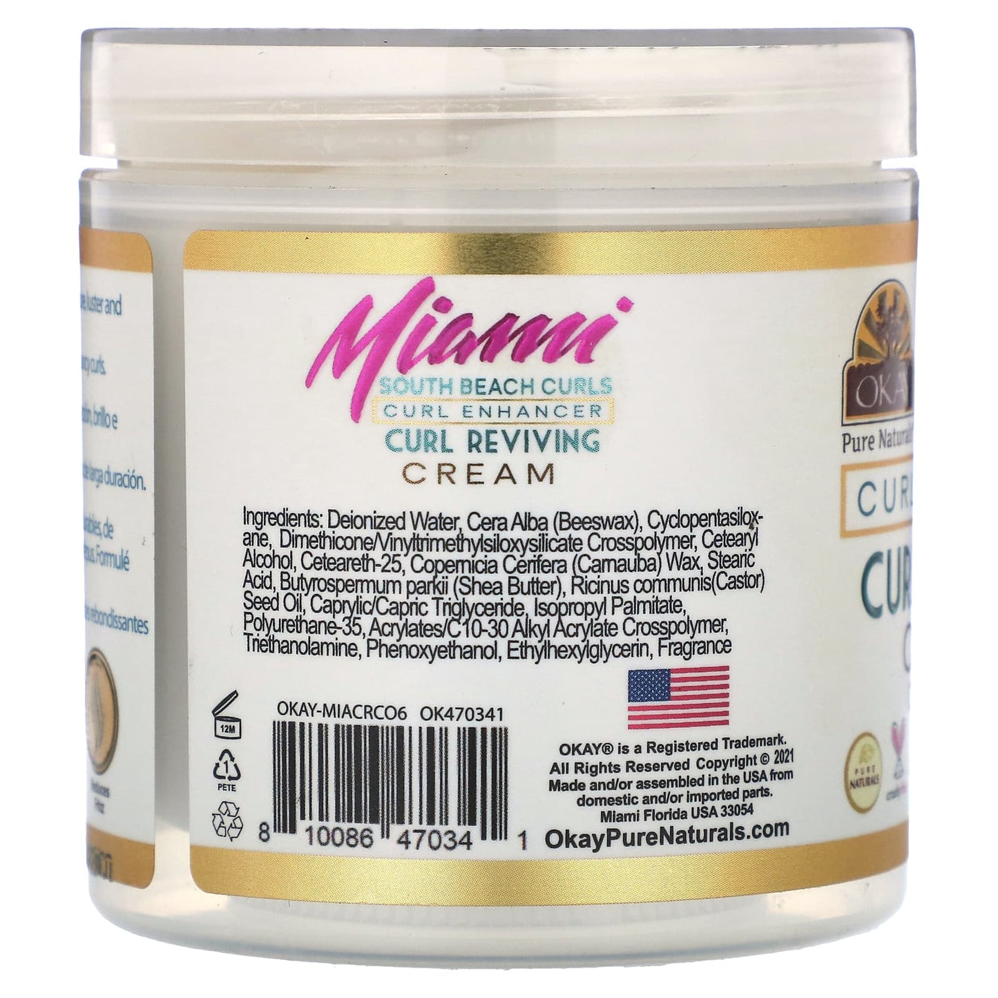 Okay Pure Naturals, Miami South Beach Curls, Curl Enhancer, Curl Reviving Cream, 6 oz (170 g)