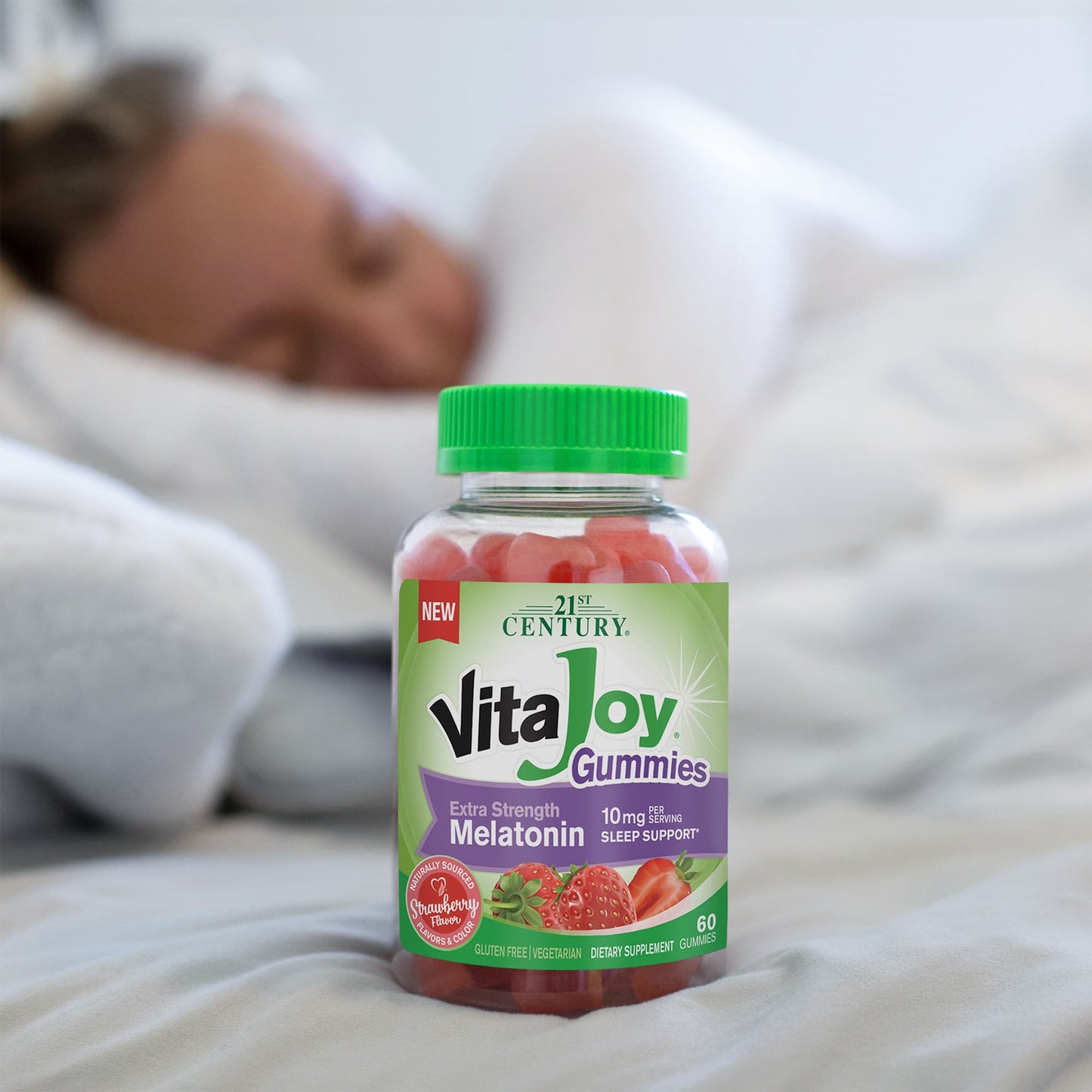 21st Century, Vita Joy Melatonin Gummies, Extra Strength, Strawberry, 10 mg, 60 Gummies (5 mg per Gummy)