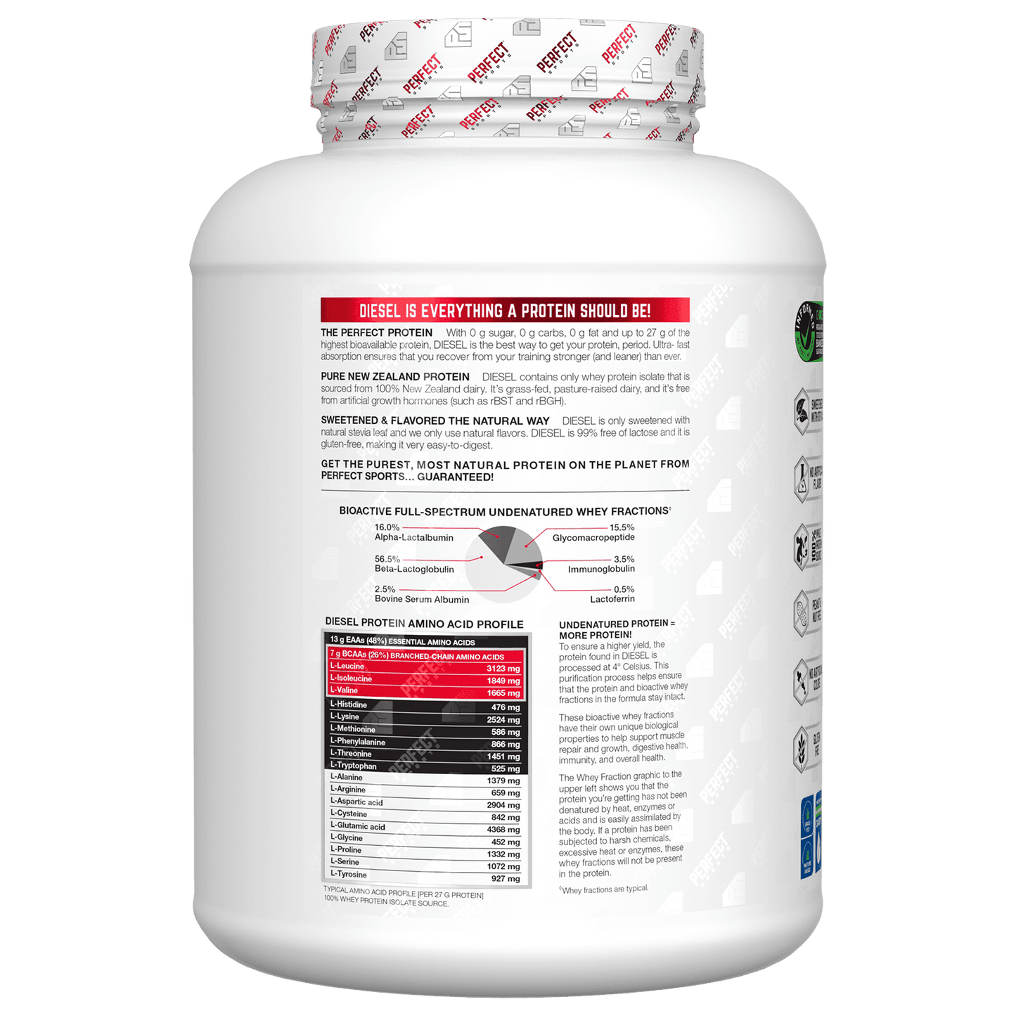 Perfect Sports, Diesel, New Zealand Whey Isolate, Strawberry, 5 lb (2.27 kg)