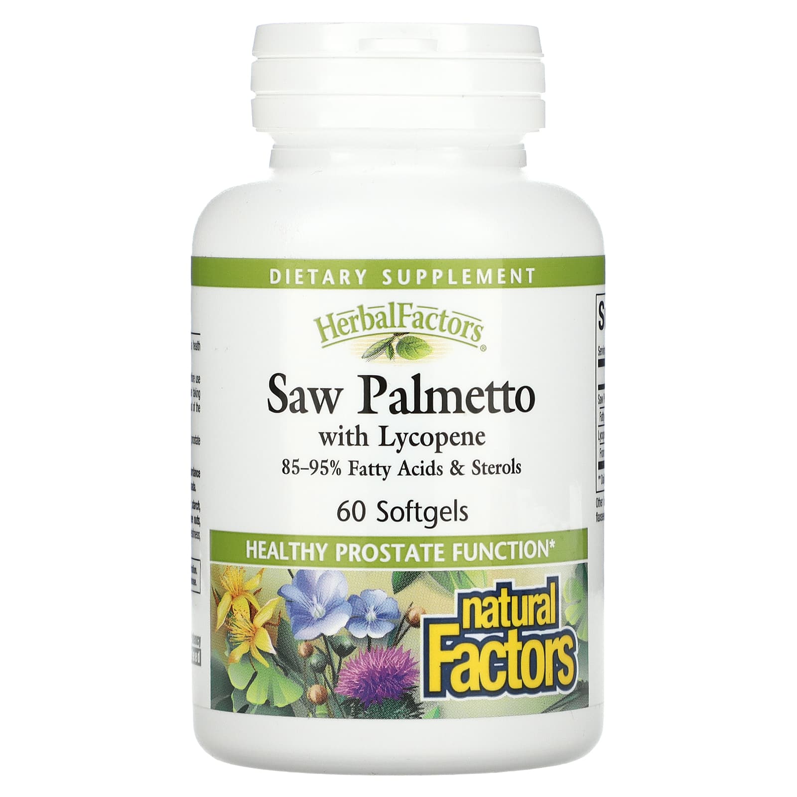 Natural Factors-HerbalFactors-Saw Palmetto with Lycopene-60 Softgels