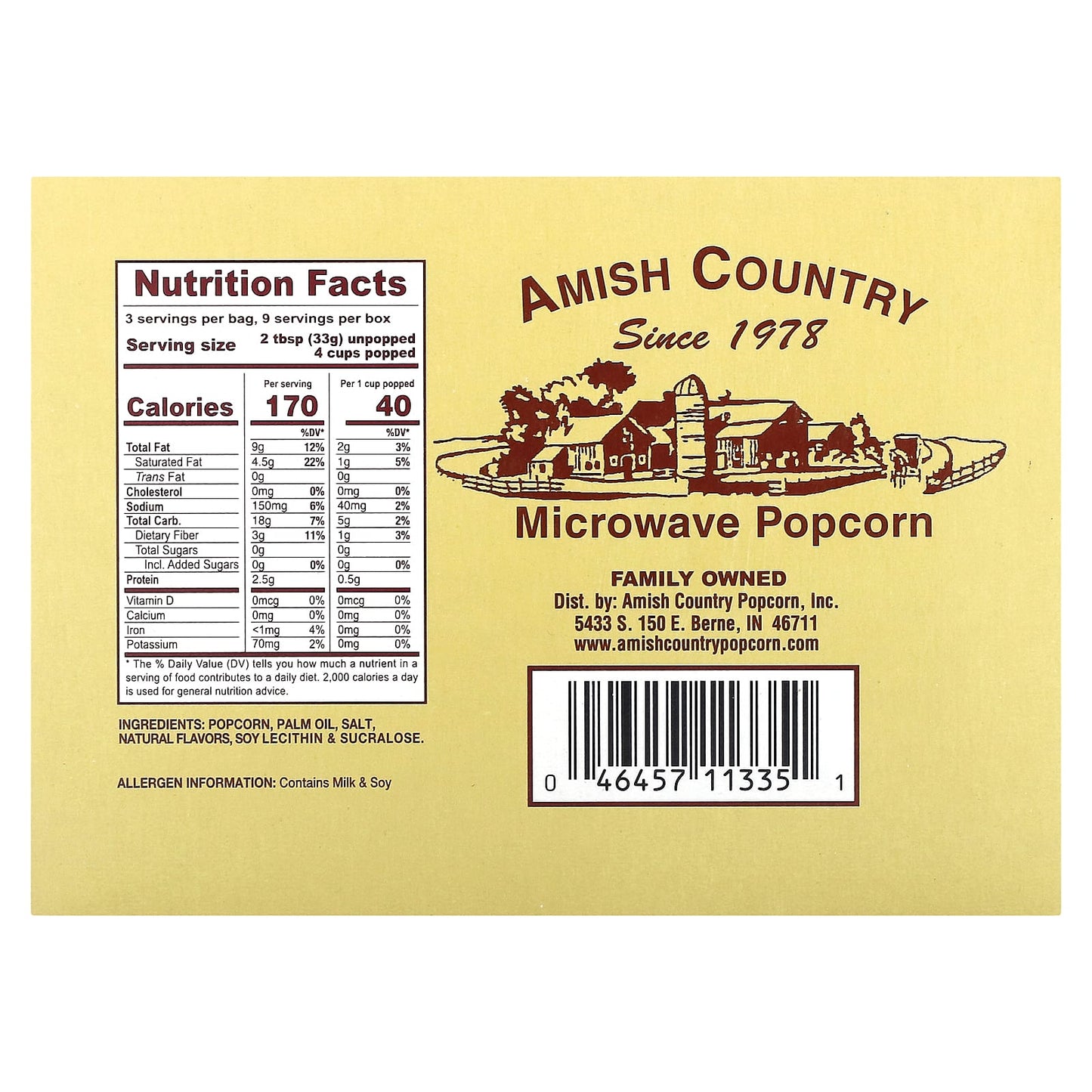 Amish Country Popcorn, Microwave Popcorn, Sweet Kettle Corn, 3 Bags, 3.5 oz (99 g) Each