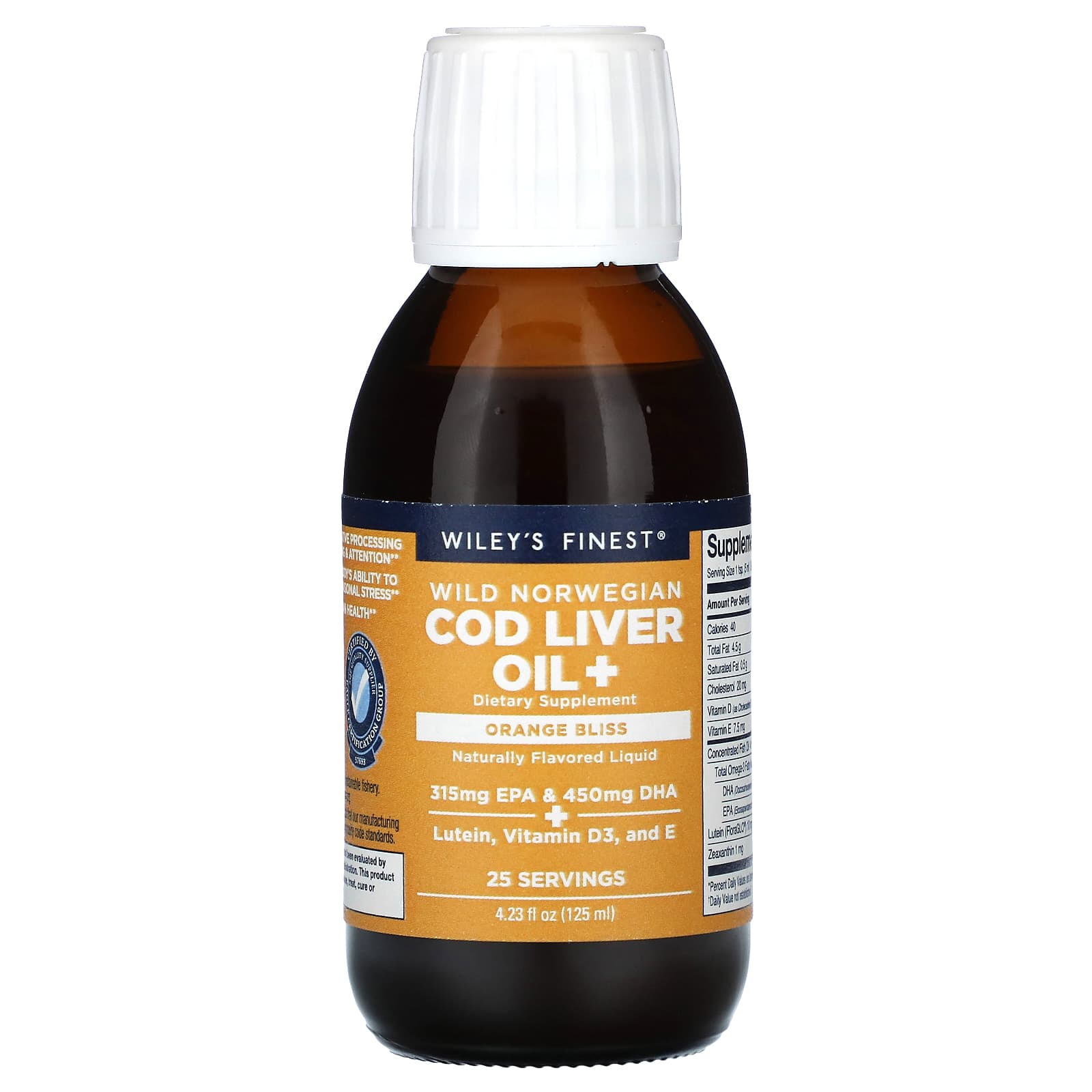 Wiley's Finest-Wild Norwegian Cod Liver Oil +-Orange Bliss-4.23 fl oz (125 ml)