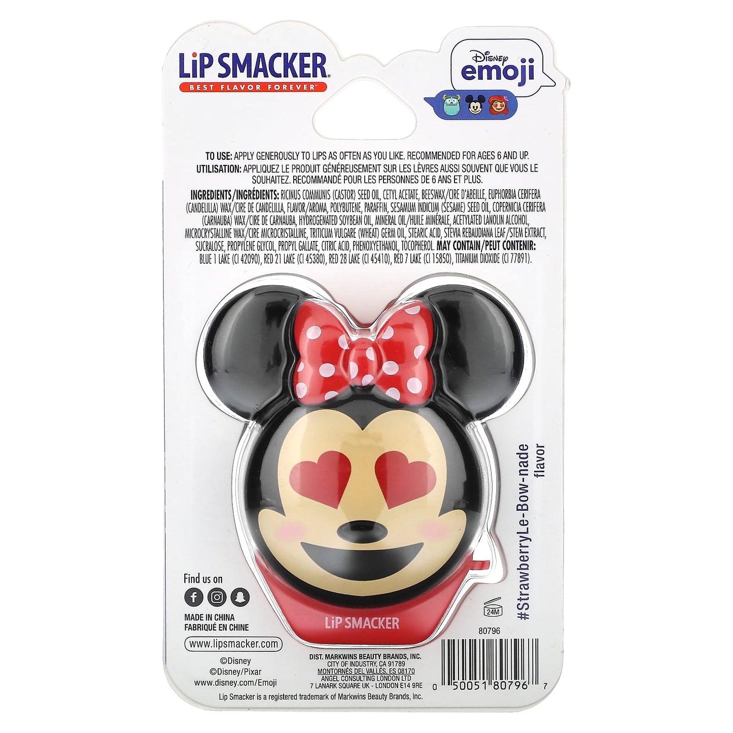 Lip Smacker, Disney Emoji Lip Balm, Minnie, StrawberryLe-Bow-nade, 0.26 oz (7.4 g)