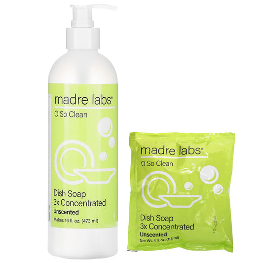 Madre Labs-Dish Soap-3x Concentrate-Unscented-1 Pouch + Reusable Bottle-4 fl oz (118 ml)