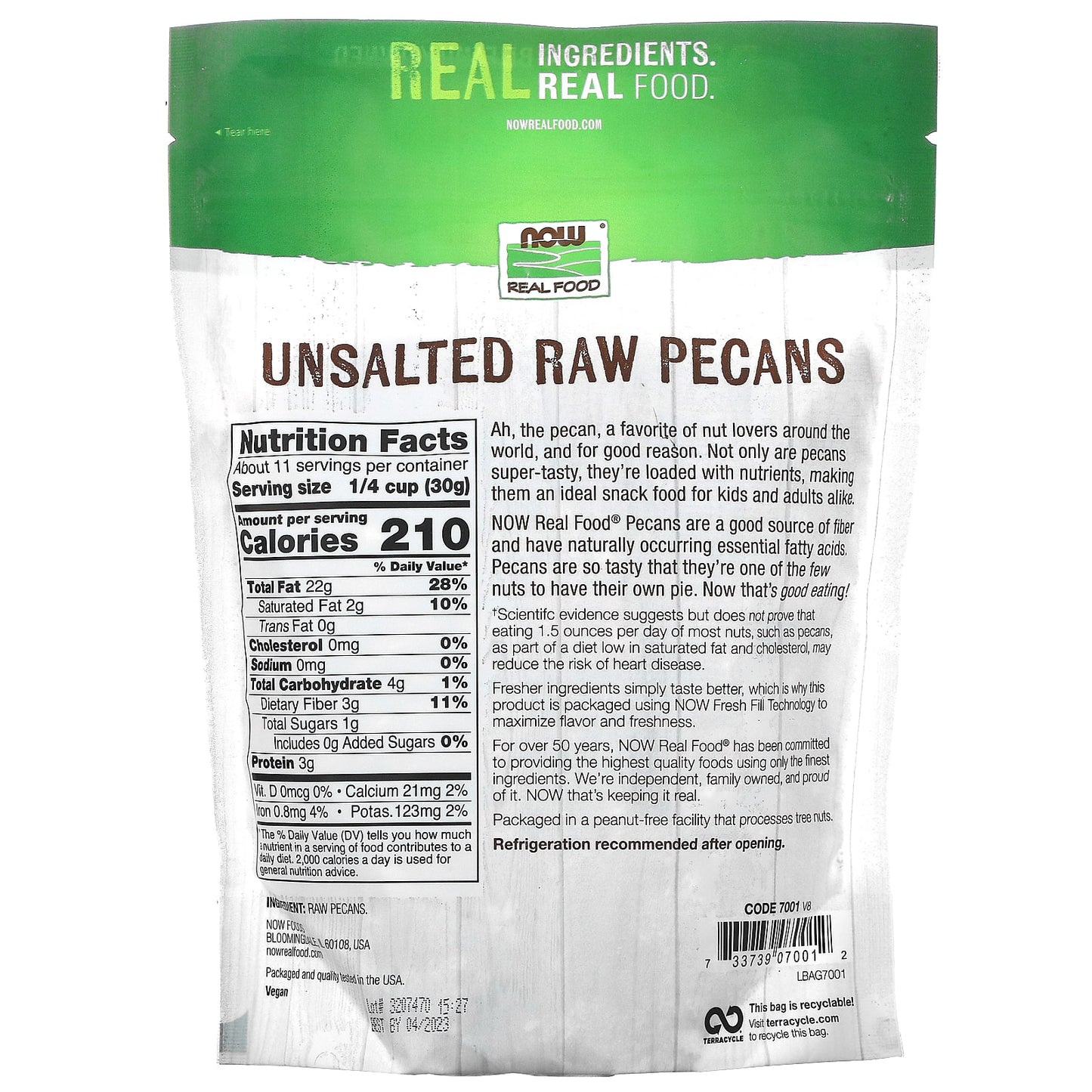 NOW Foods, Real Food, Raw Pecans, Unsalted, 12 oz (340 g)