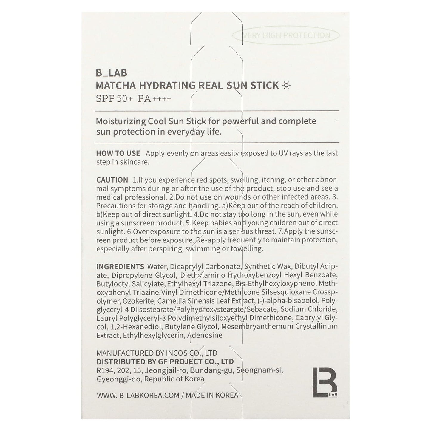 B_Lab, Matcha Hydrating, Real Sun Stick, SPF 50+ PA++++, 0.74 oz (21 g)