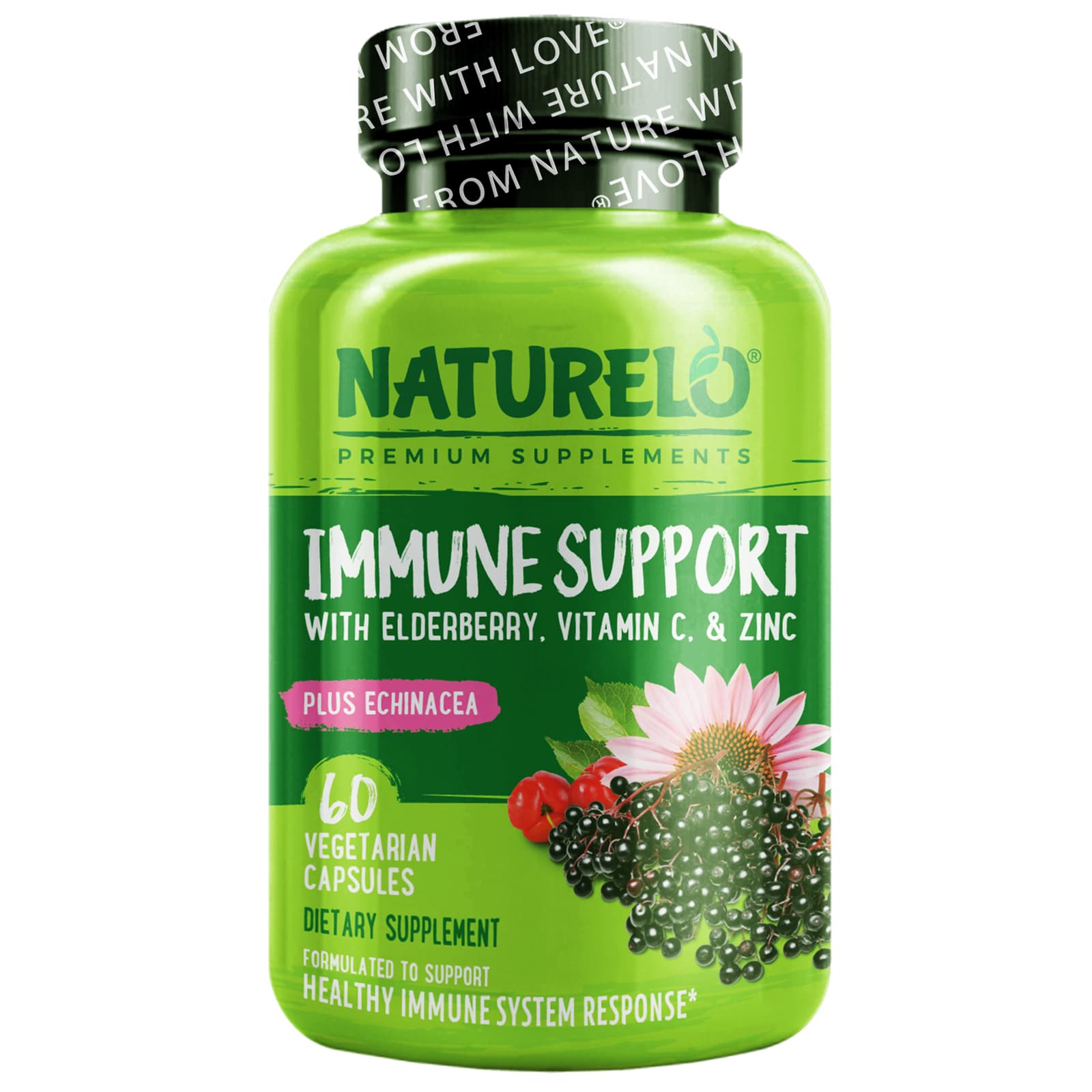 NATURELO-Immune Support with Elderberry-Vitamin C & Zinc plus Echinacea-60 Vegetarian Capsules