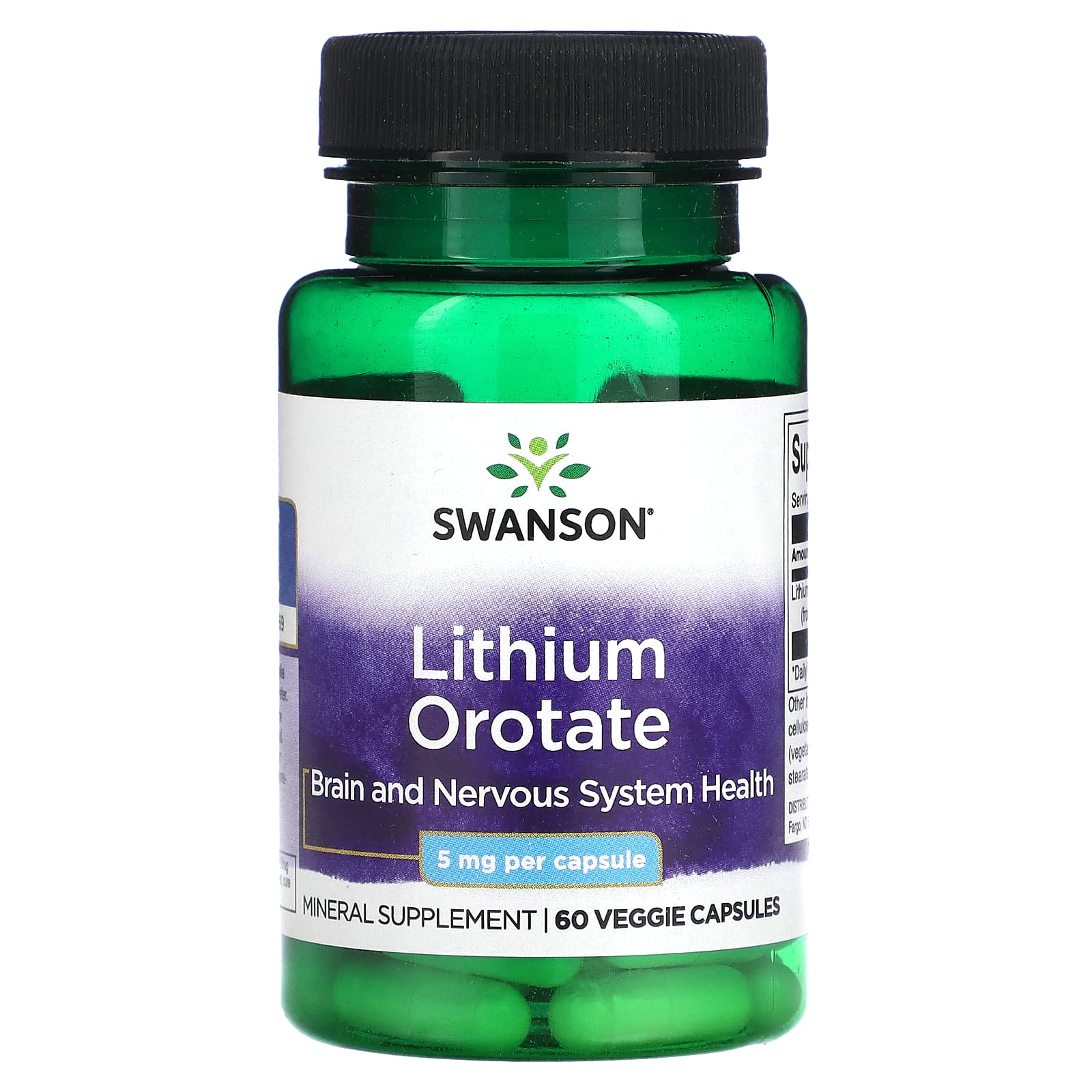 Swanson-Lithium Orotate-5 mg-60 Veggie Capsules