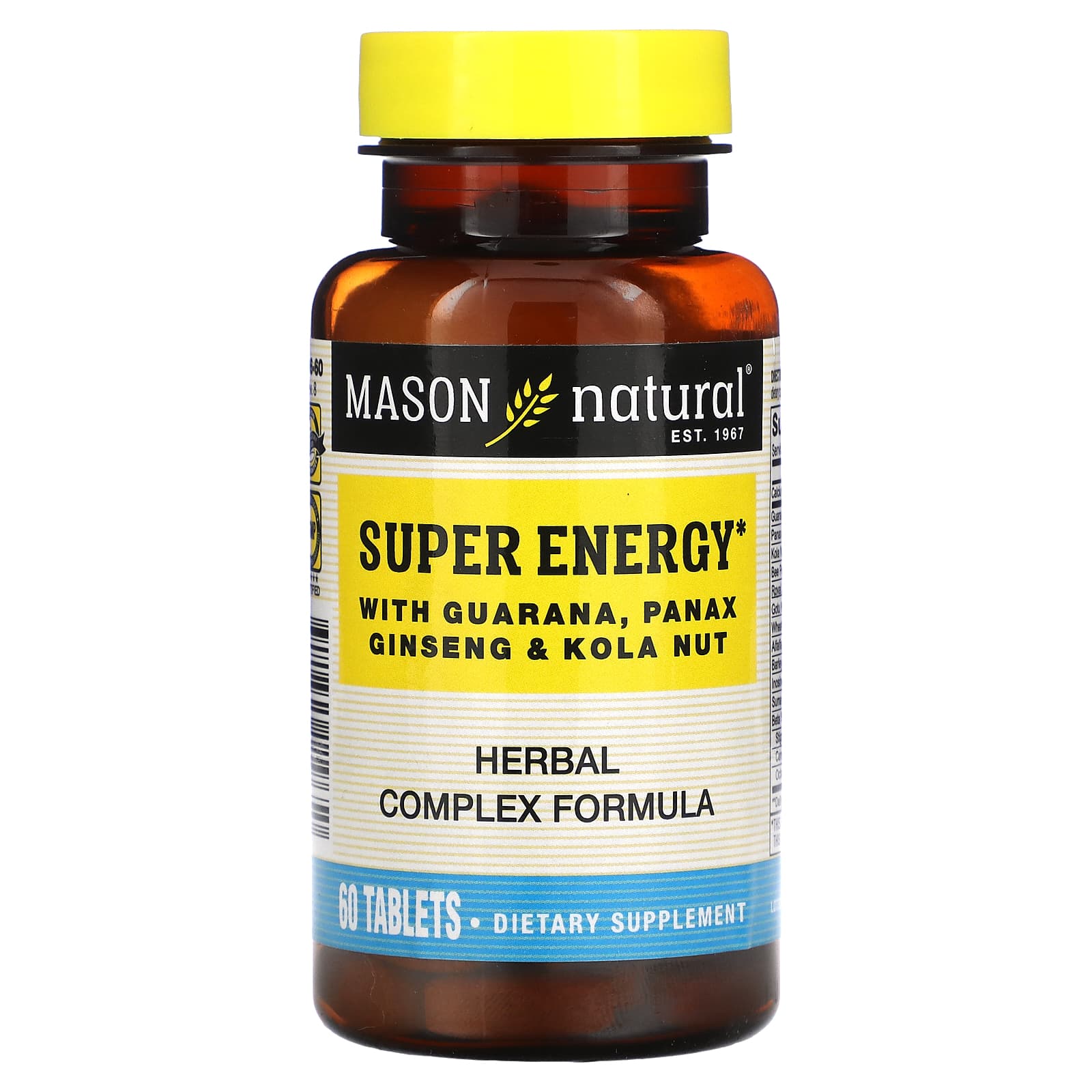 Mason Natural-Super Energy with Guarana-Panax Ginseng & Kola Nut-60 Tablets