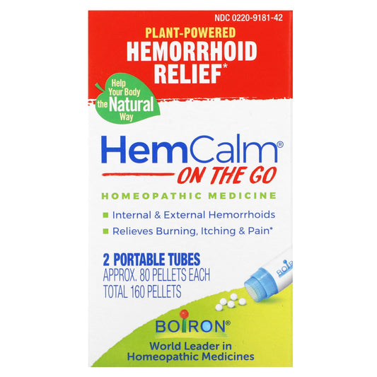 Boiron-HemCalm On The Go-Hemorrhoid Relief-2 Portable Tubes-Approx. 80 Pellets Each