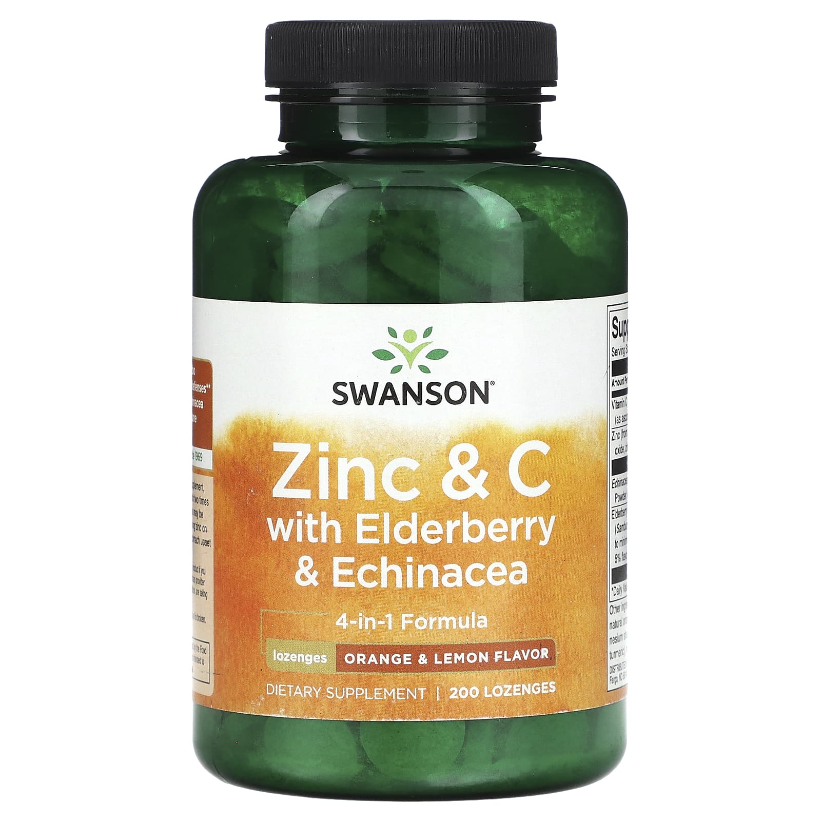 Swanson-Zinc & C With Elderberry & Echinacea-Orange & Lemon-200 Lozenges