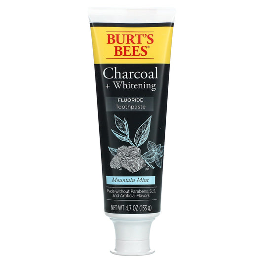 Burt's Bees-Charcoal + Whitening-Fluoride Toothpaste-Mountain Mint-4.7 oz (133 g)