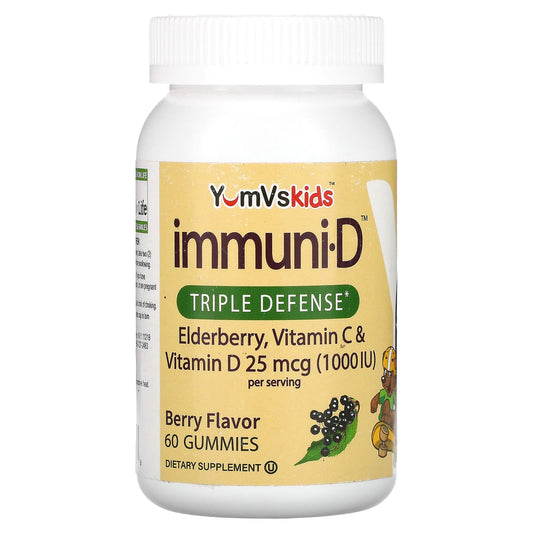 YumV's-Kid's Elderberry-Vitamin C & Vitamin D-Triple Defense-Berry-25 mcg (1,000 IU)-60 Gummies