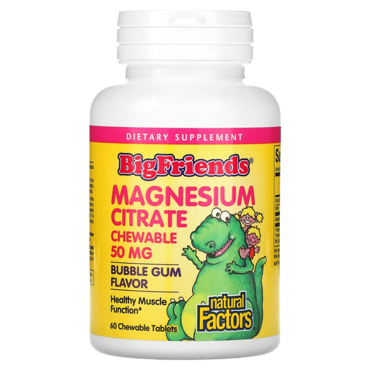 Natural Factors-Big Friends-Magnesium Citrate-Bubble Gum-50 mg-60 Chewable Tablets