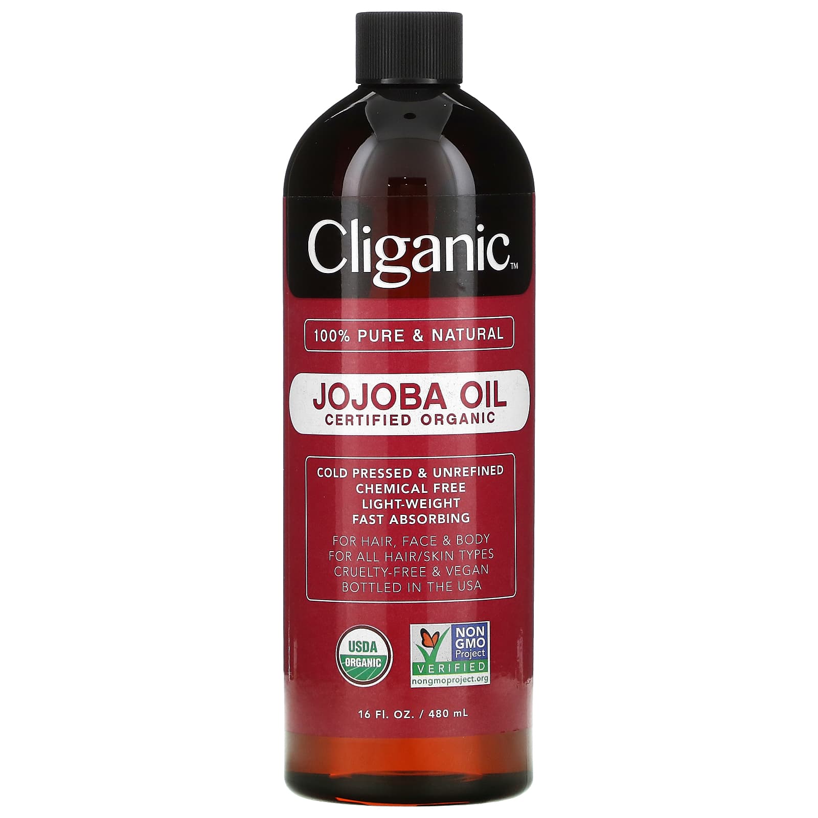 Cliganic-100% Pure & Natural-Organic Jojoba Oil-16 fl oz (473 ml)