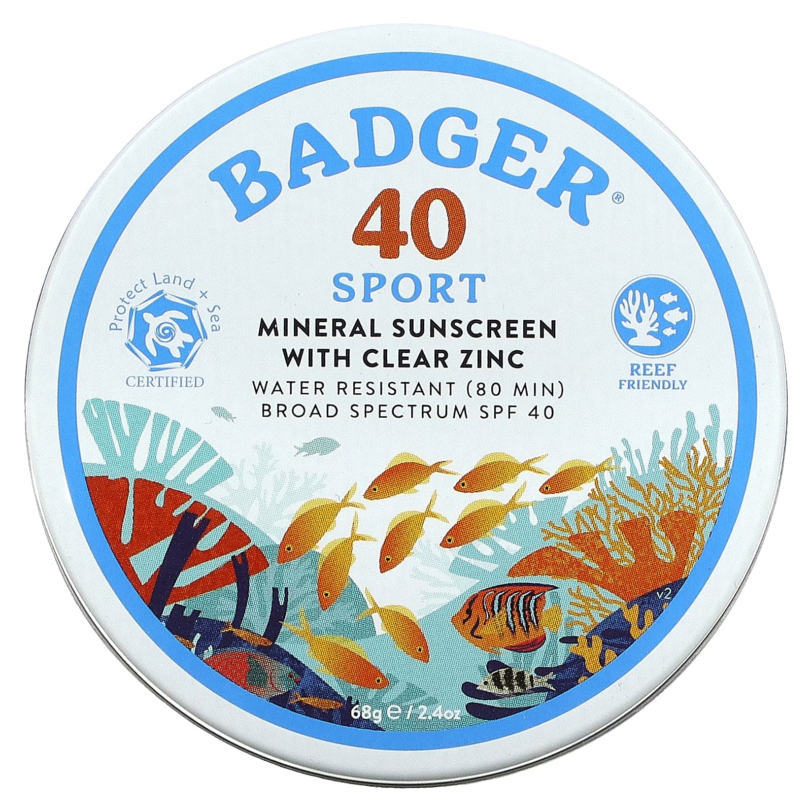 Badger Company-Sport-Mineral Sunscreen with Clear Zinc-SPF 40-Unscented-2.4 oz (68 g)