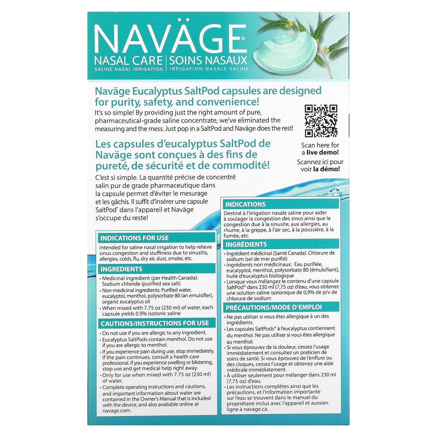 Navage, Nasal Care, Saline Nasal Irrigation, SaltPod Eucalyptus, 30 Saline Concentrate Capsules