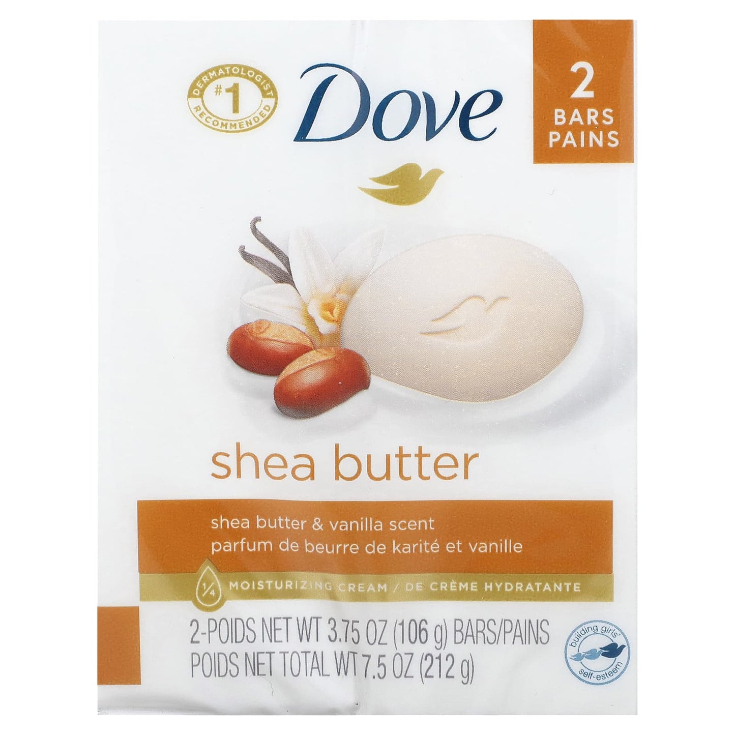 Dove, Beauty Bar Soap, Shea Butter &  Vanilla, 2 Bars, 3.75 oz (106 g) Each