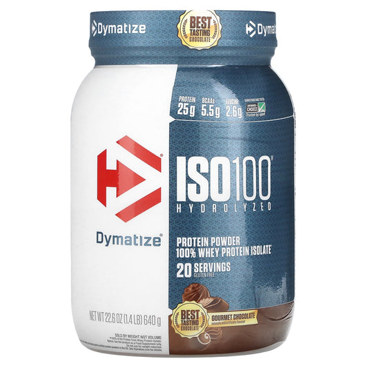 Dymatize-ISO100 Hydrolyzed-100% Whey Protein Isolate-Gourmet Chocolate-1.4 lb (640 g)