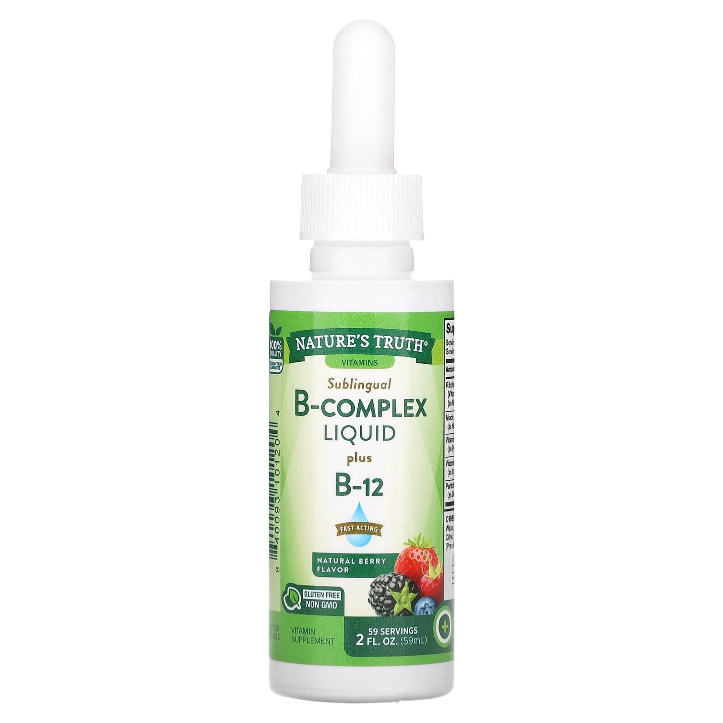 Nature's Truth, Vitamins, Sublingual B-Complex Liquid Plus B-12, Natural Berry, 2 fl oz (59 ml)