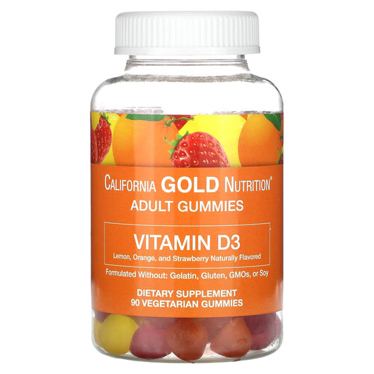 California Gold Nutrition-Vitamin D3 Gummies-Lemon-Orange-and Strawberry Flavor-2,000 IU-90 Gummies (1,000 IU per Gummy)