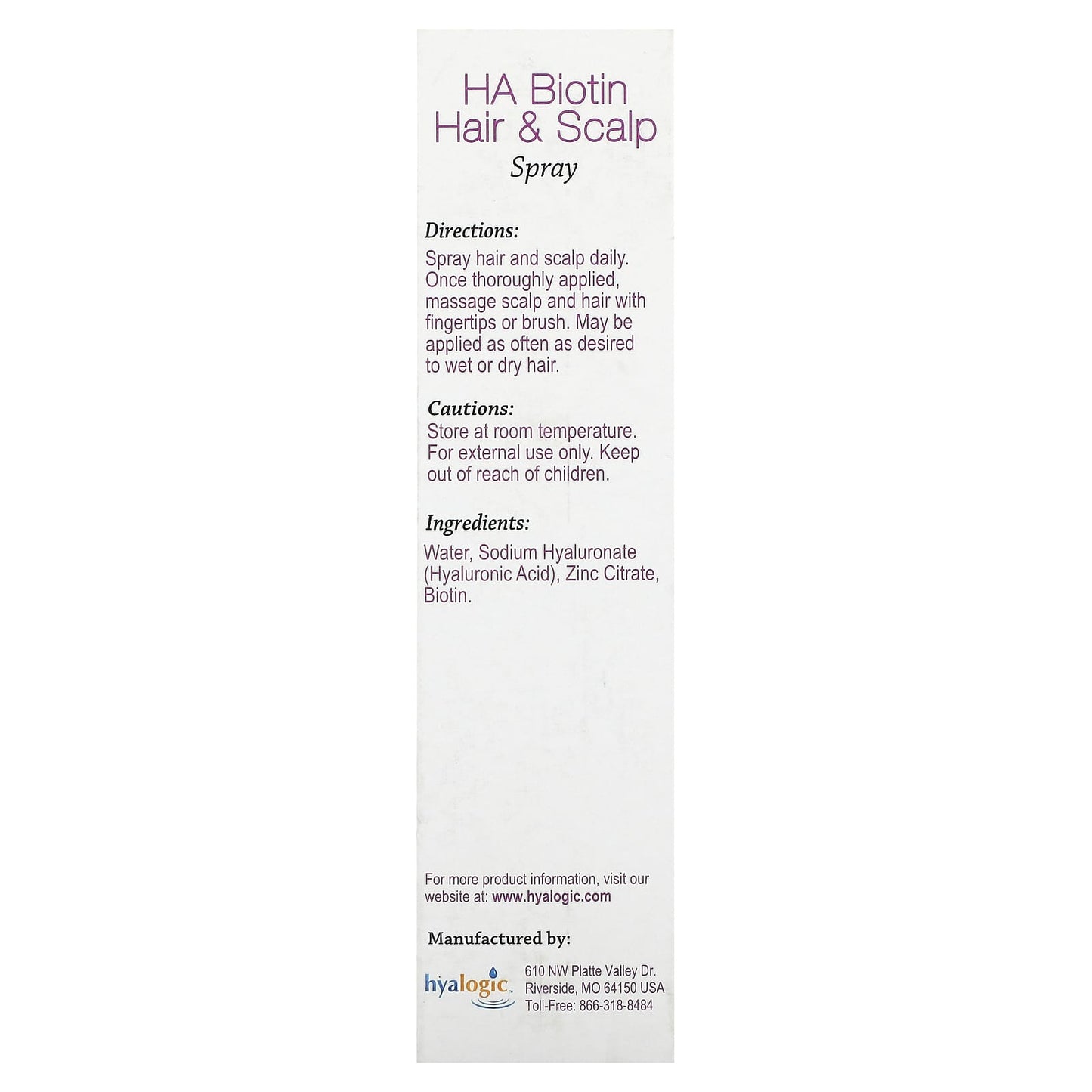 Hyalogic, HA Biotin Hair & Scalp Spray, 4 fl oz (118 ml)