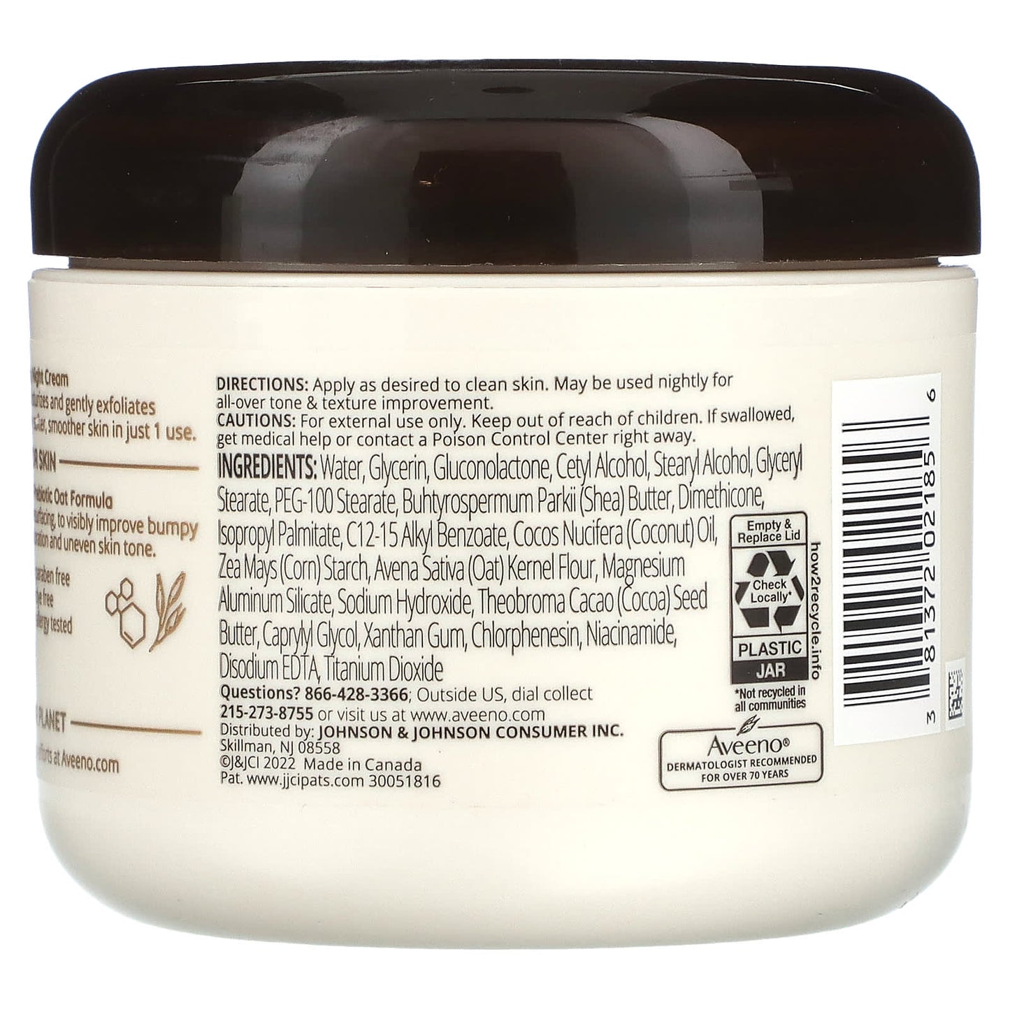 Aveeno, Tone + Texture Renewing Night Cream, Fragrance Free, 8 oz (227 g)