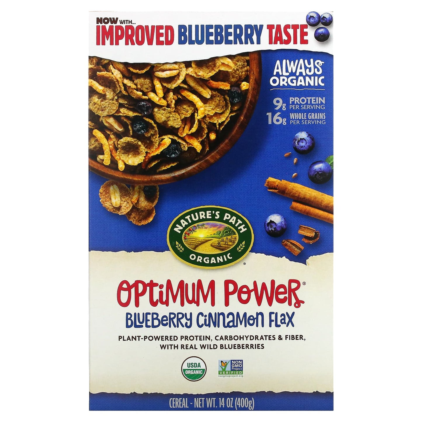 Nature's Path-Organic Optimum Power Cereal-Blueberry Cinnamon Flax-14 oz (400 g)