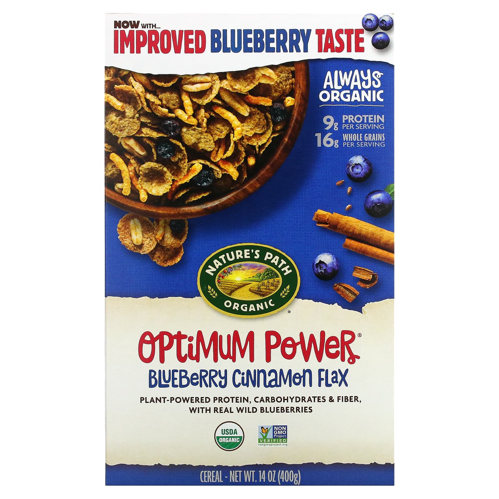 Nature's Path-Organic Optimum Power Cereal-Blueberry Cinnamon Flax-14 oz (400 g)